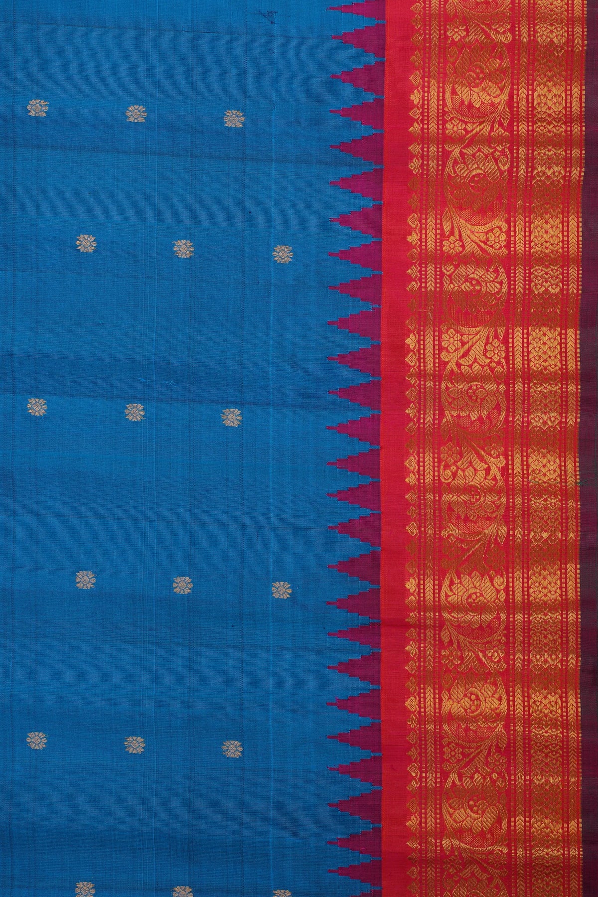 Peacock Blue Handloom Pure Silk Gadwal Saree with Brocade Border