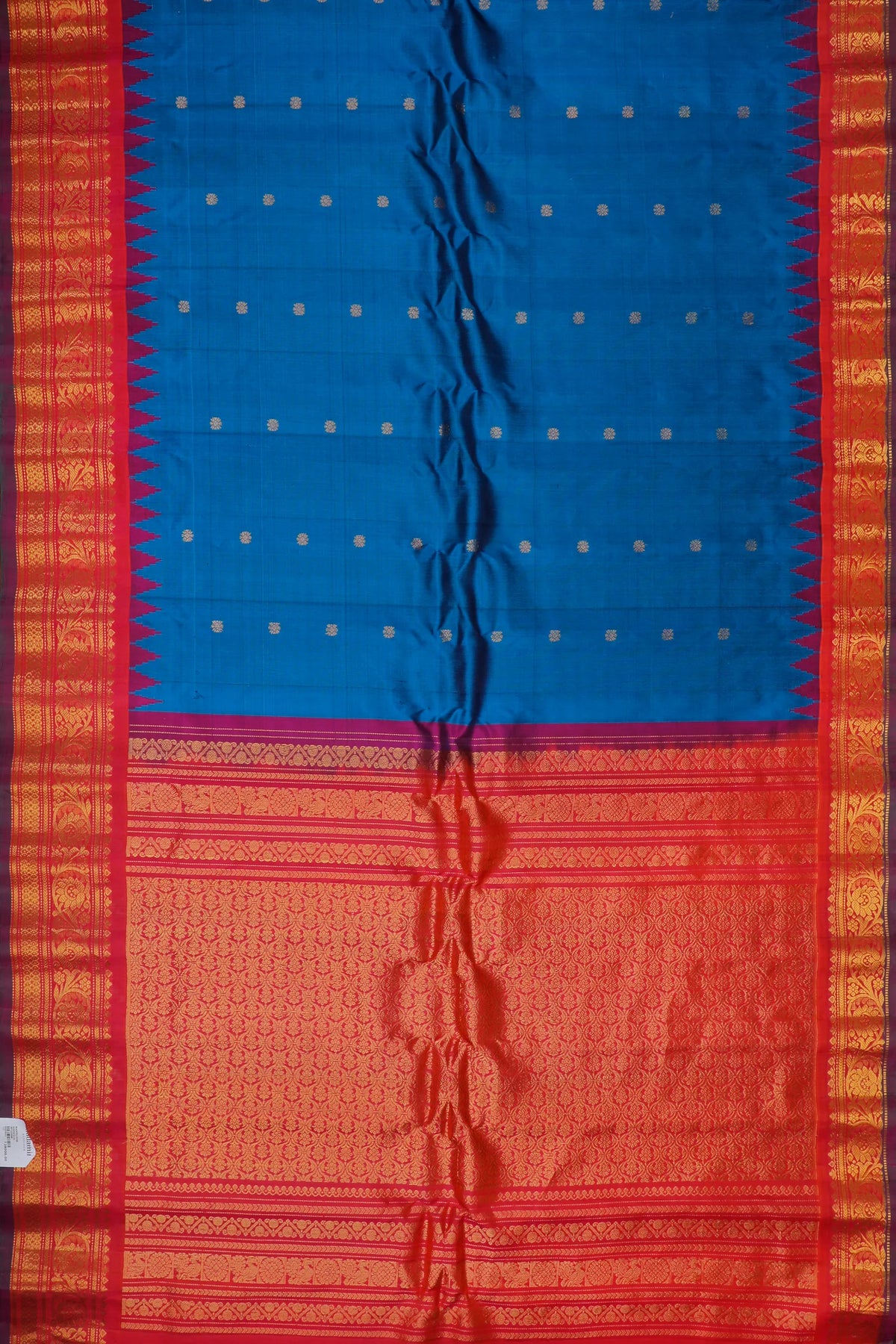 Peacock Blue Handloom Pure Silk Gadwal Saree with Brocade Border