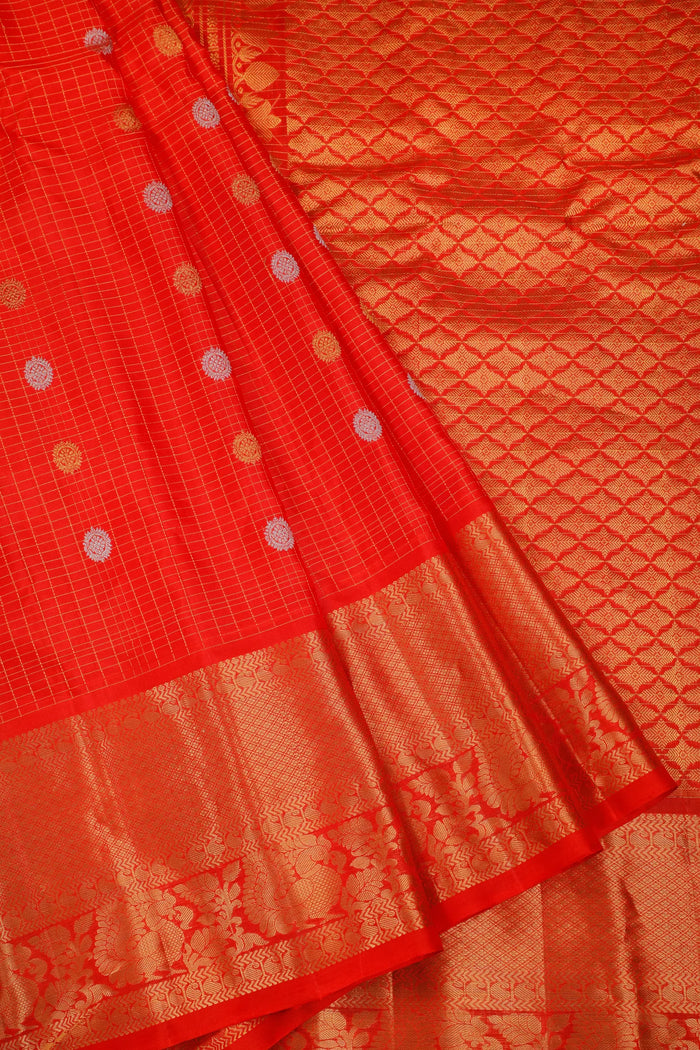 Fresh Orange Handloom Pure Silk Gadwal Saree