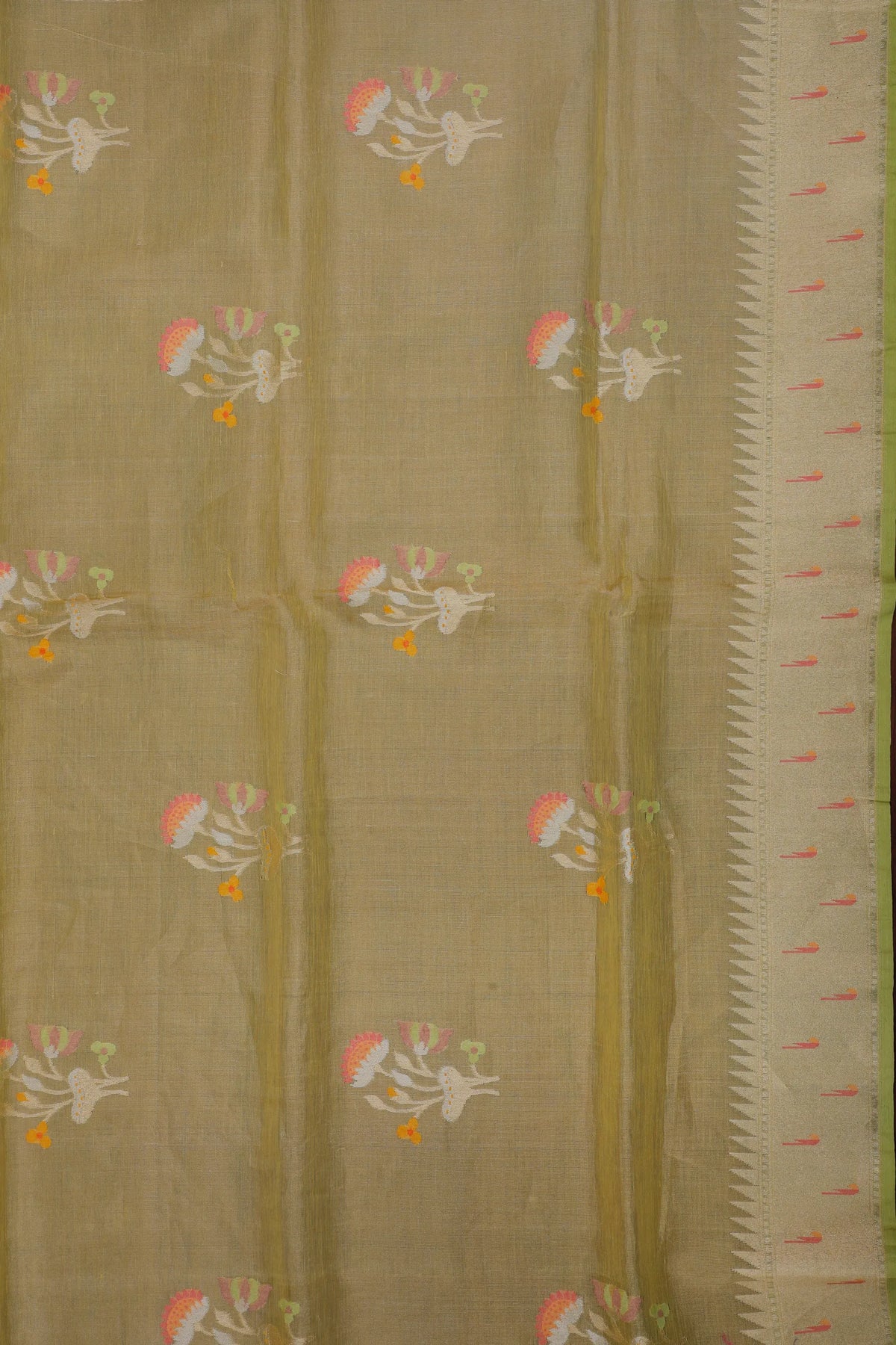 Lemon Yellow Handloom Benarasi Jamdani Tissue Pure Silk Saree