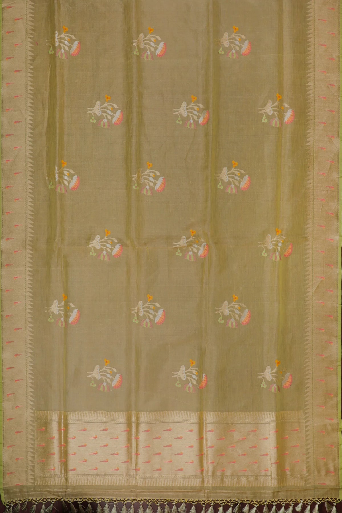 Lemon Yellow Handloom Benarasi Jamdani Tissue Pure Silk Saree
