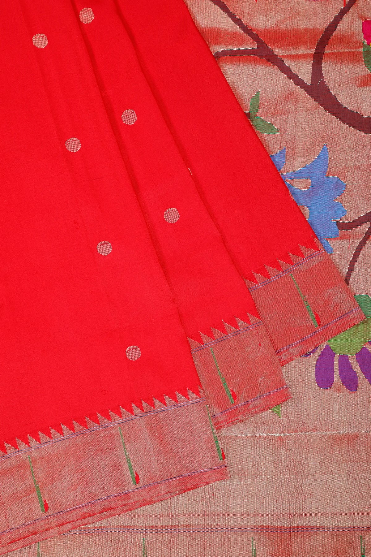 Red Handloom Pure Silk Muniya Paithani Saree