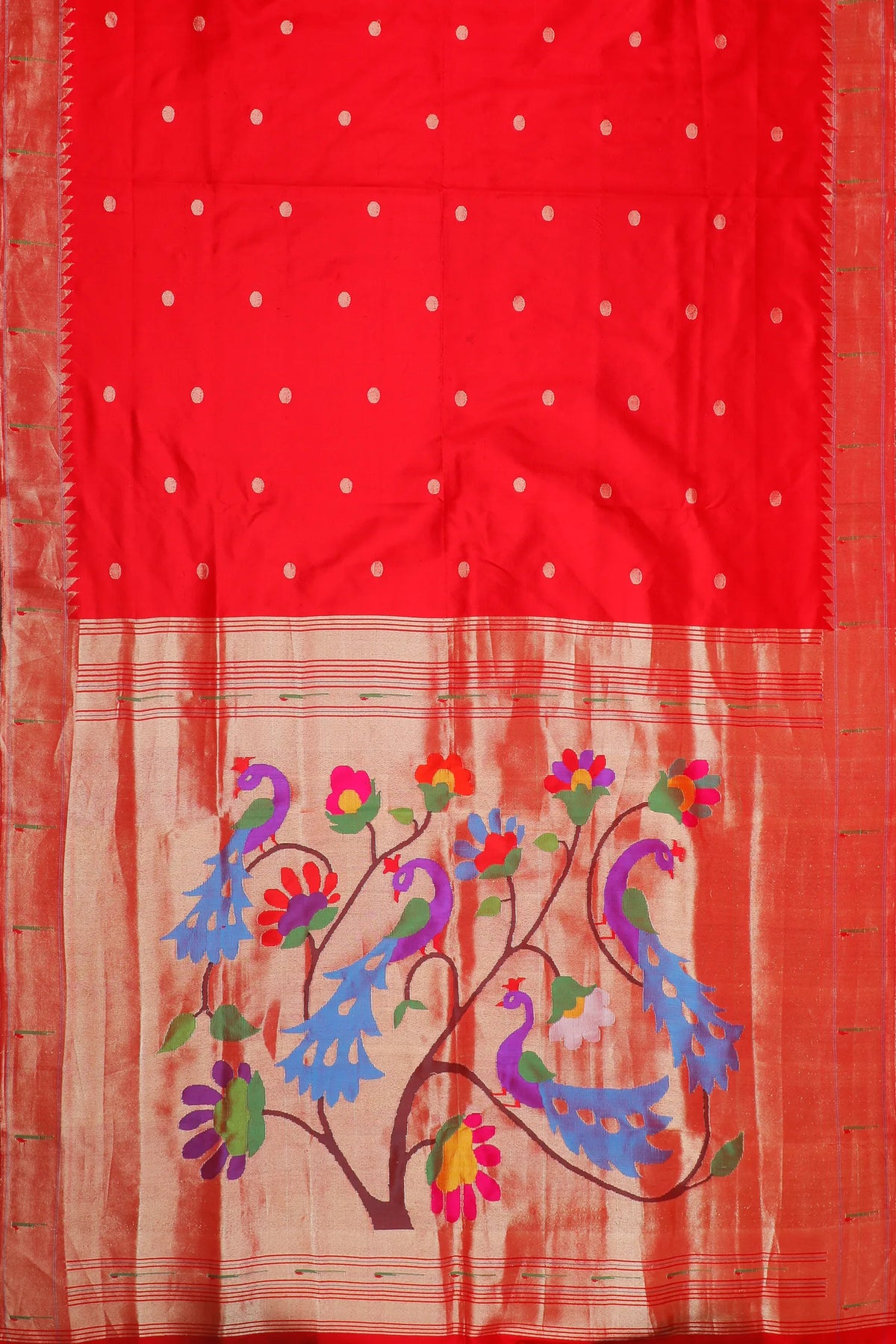 Red Handloom Pure Silk Muniya Paithani Saree