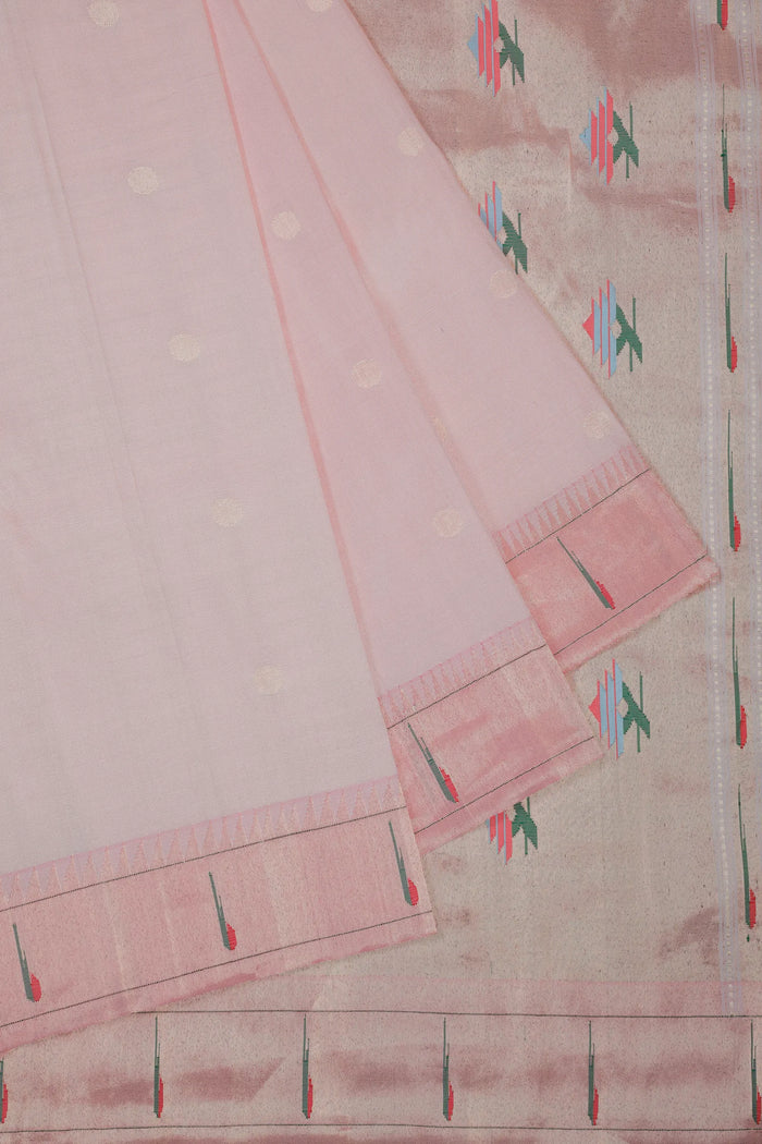 Light Pink Handloom Pure Silk Muniya Paithani Saree