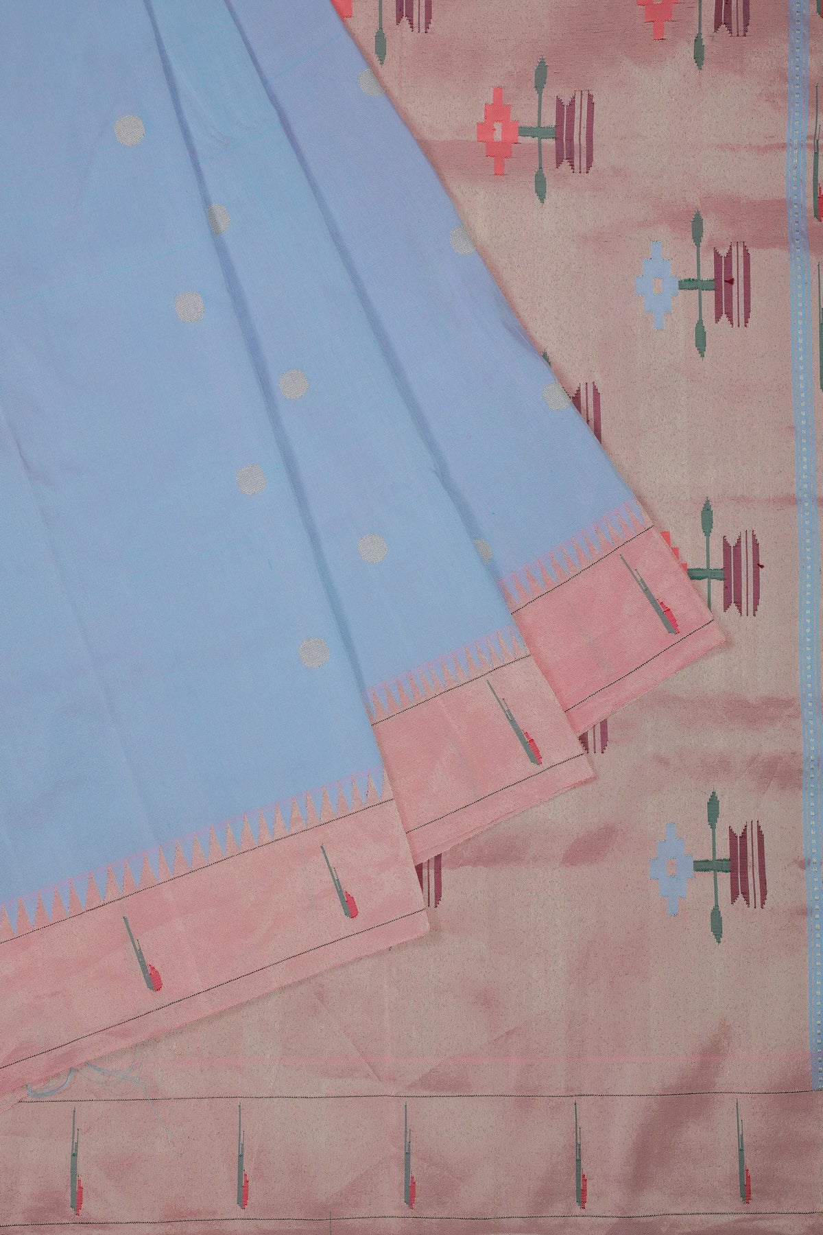 Sky Blue Handloom Pure Silk Muniya Paithani Saree with Vintage Asawali Pallu