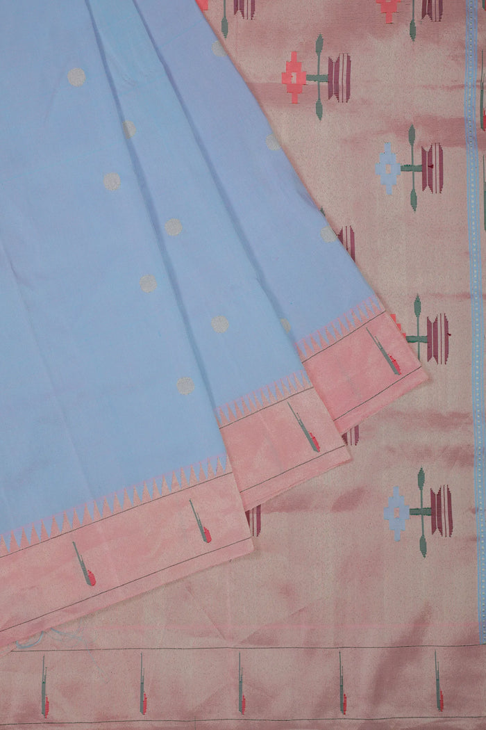 Sky Blue Handloom Pure Silk Muniya Paithani Saree with Vintage Asawali Pallu