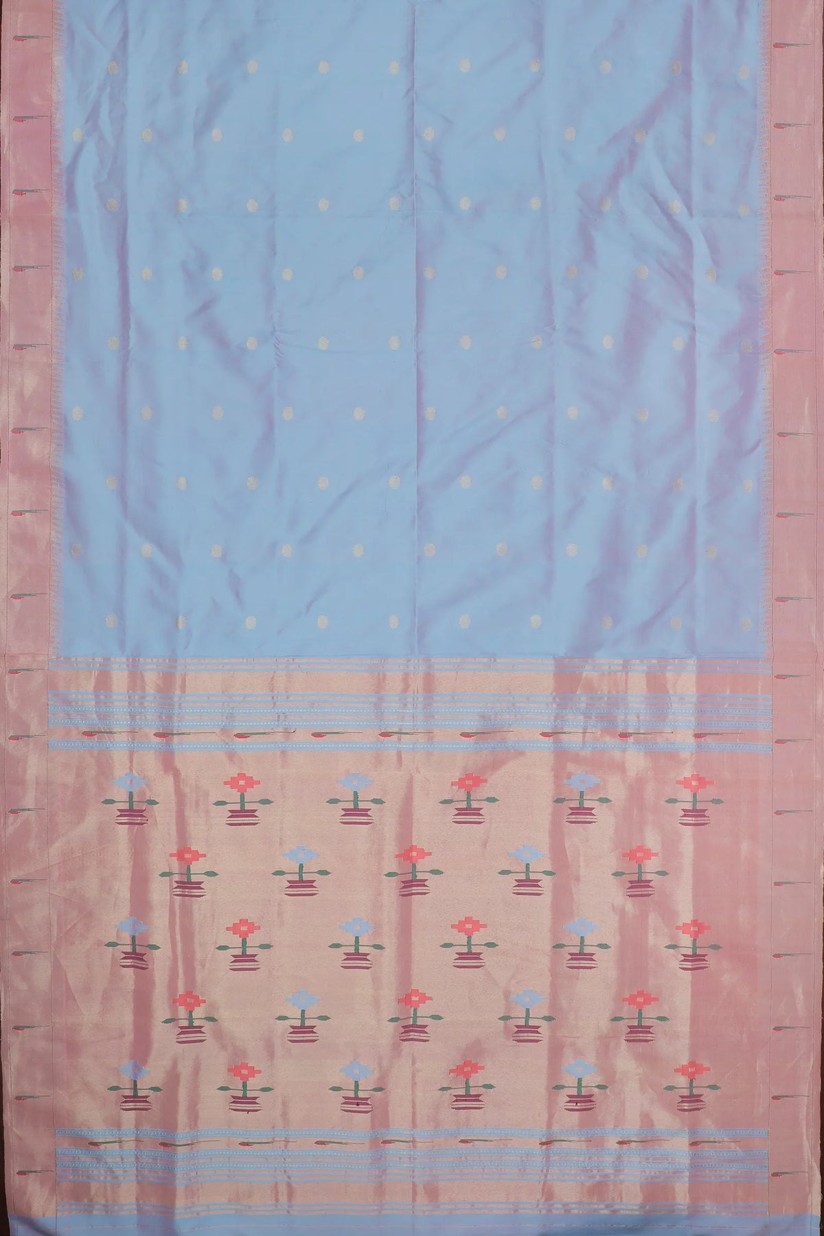 Sky Blue Handloom Pure Silk Muniya Paithani Saree with Vintage Asawali Pallu