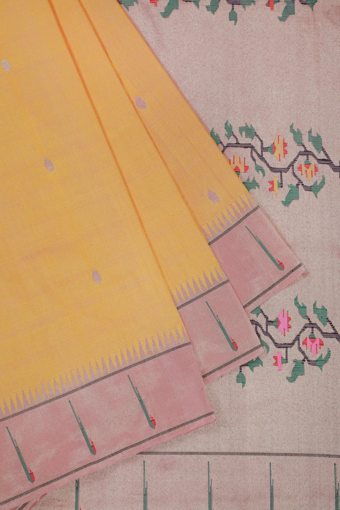 Lemon Yellow Handloom Pure Silk Muniya Paithani Saree