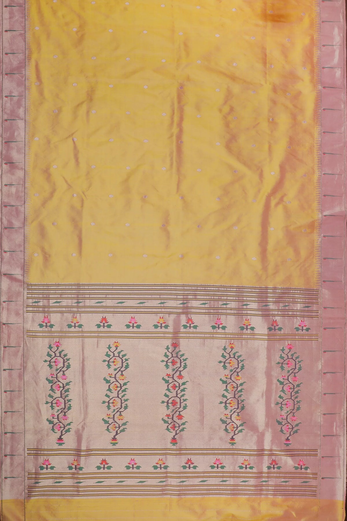 Lemon Yellow Handloom Pure Silk Muniya Paithani Saree