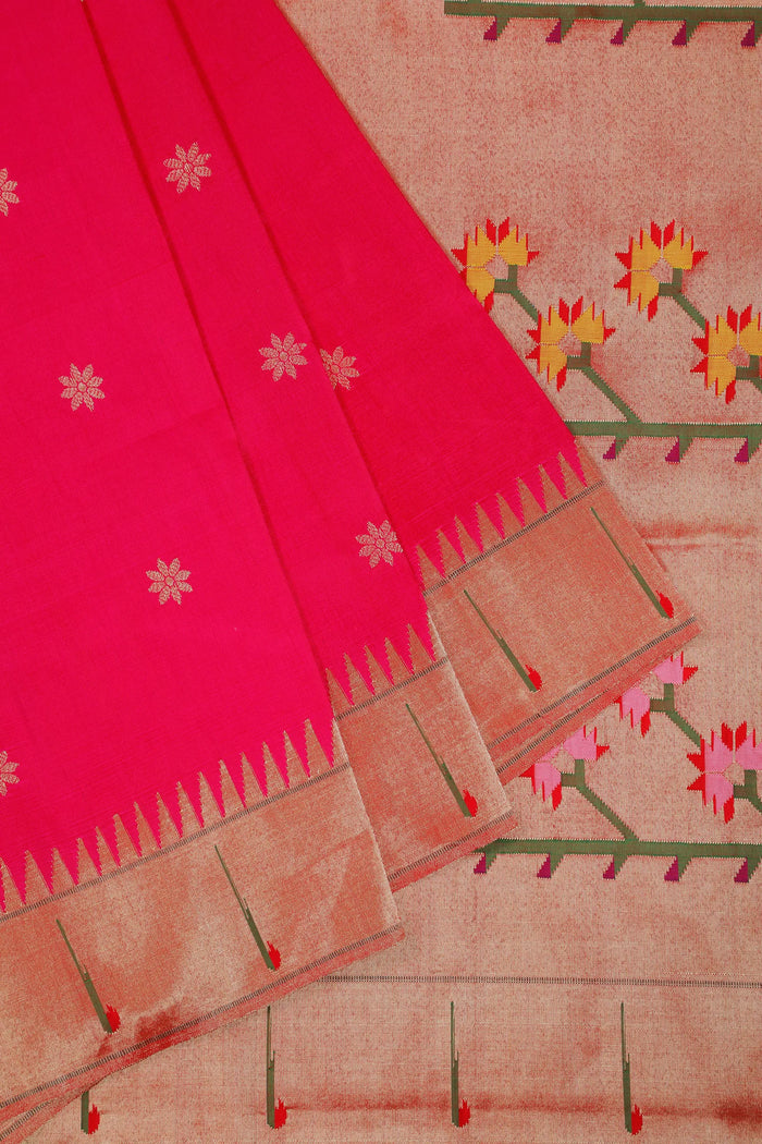 Hot Pink Handloom Pure Silk Muniya Paithani Saree