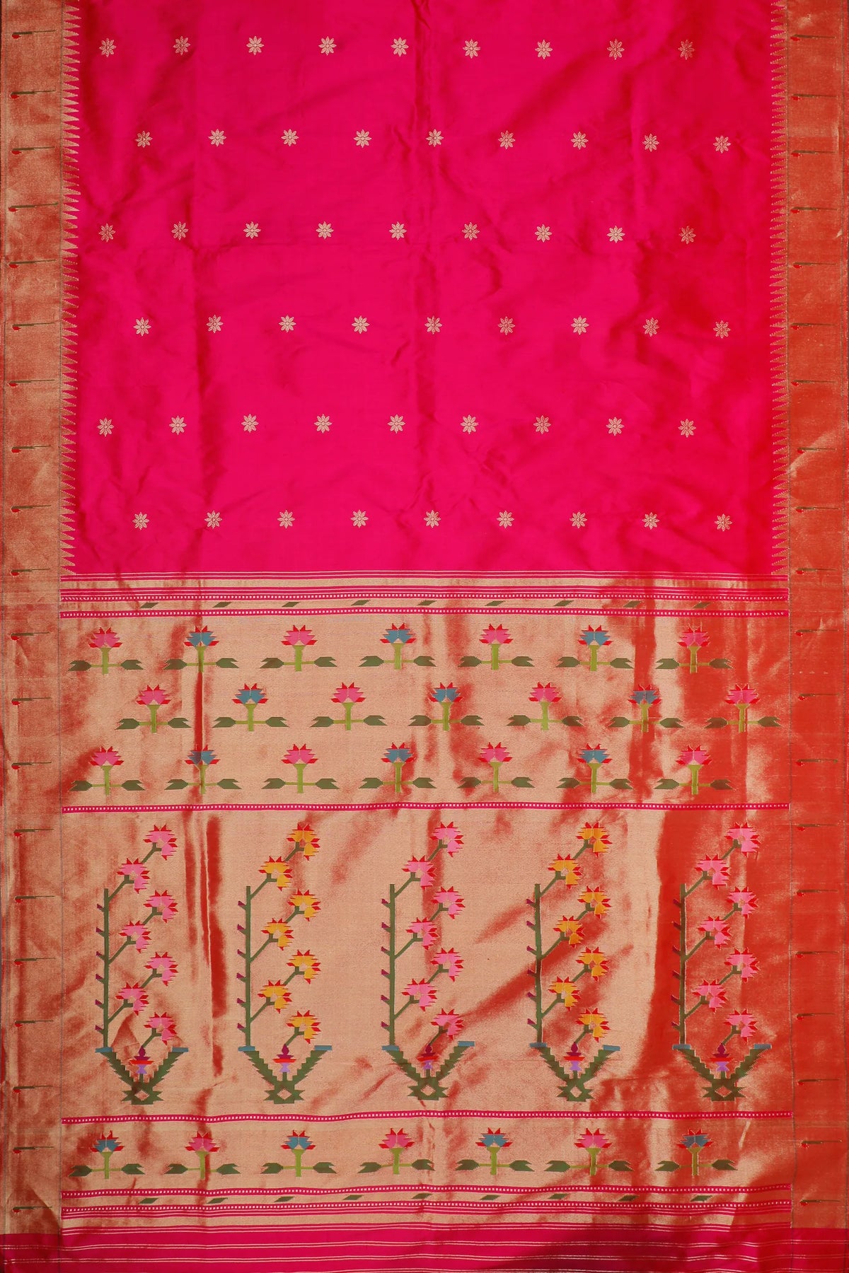 Hot Pink Handloom Pure Silk Muniya Paithani Saree