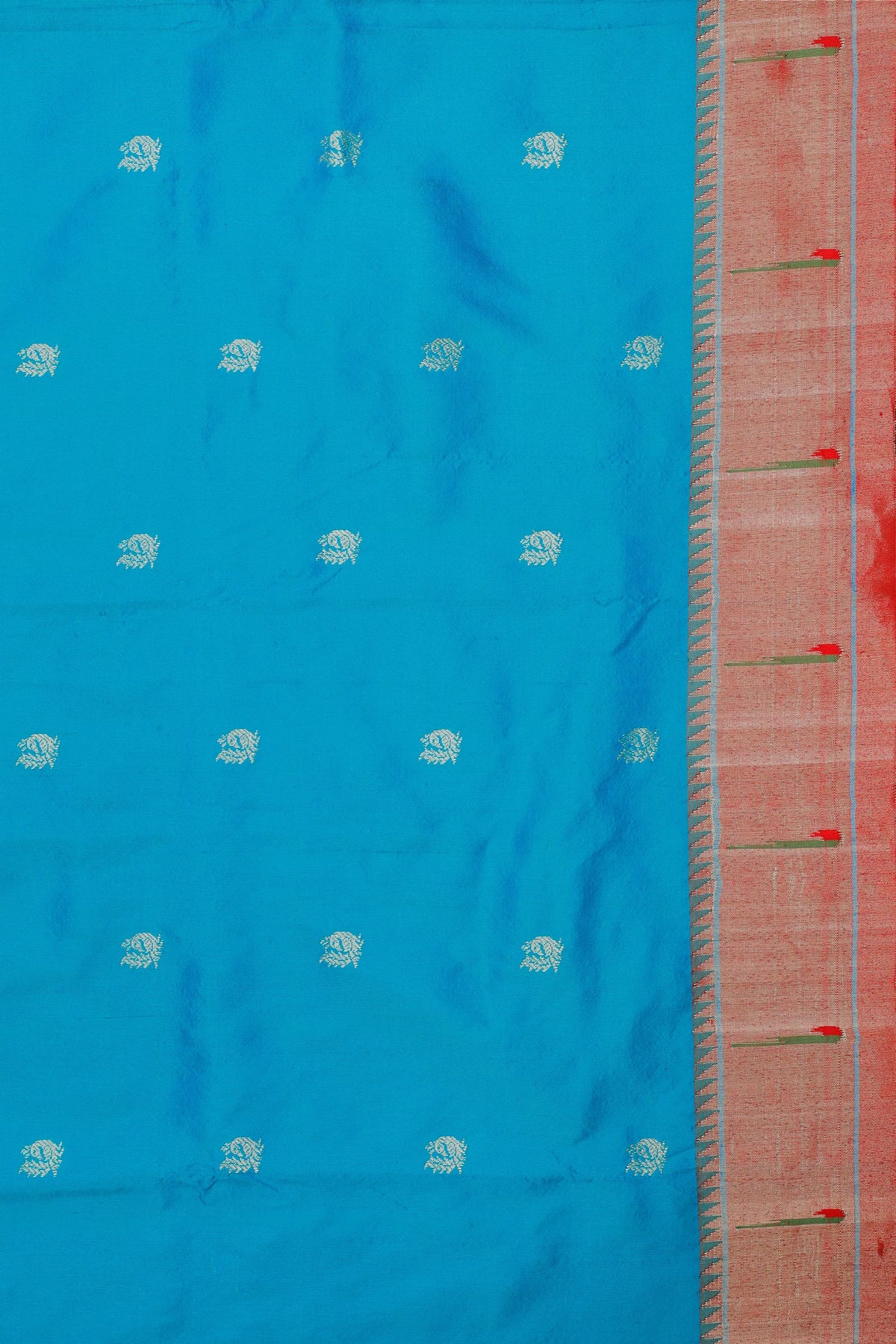 Teal Blue Handloom Pure Silk Muniya Paithani Saree
