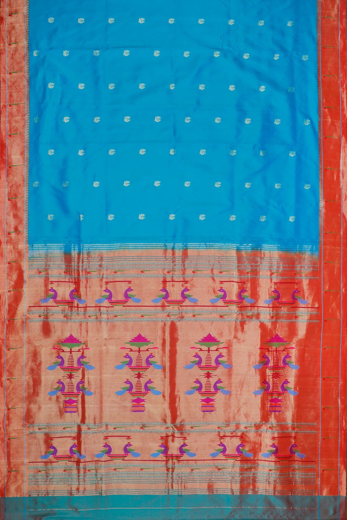 Teal Blue Handloom Pure Silk Muniya Paithani Saree