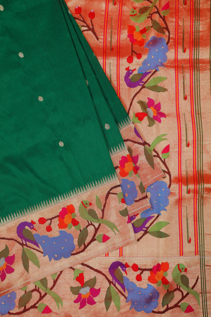 Bottle Green Handloom Pure Silk Paithani Saree with Brocade Border