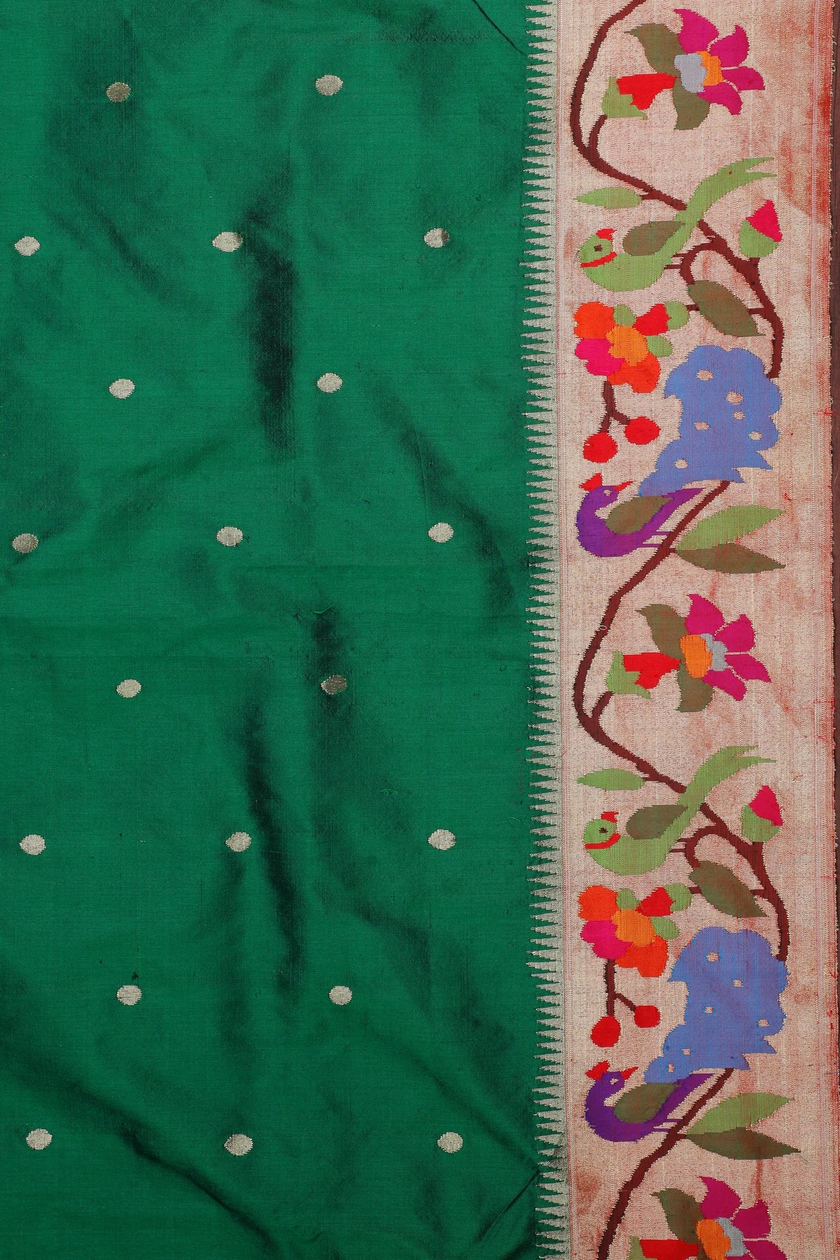 Bottle Green Handloom Pure Silk Paithani Saree with Brocade Border