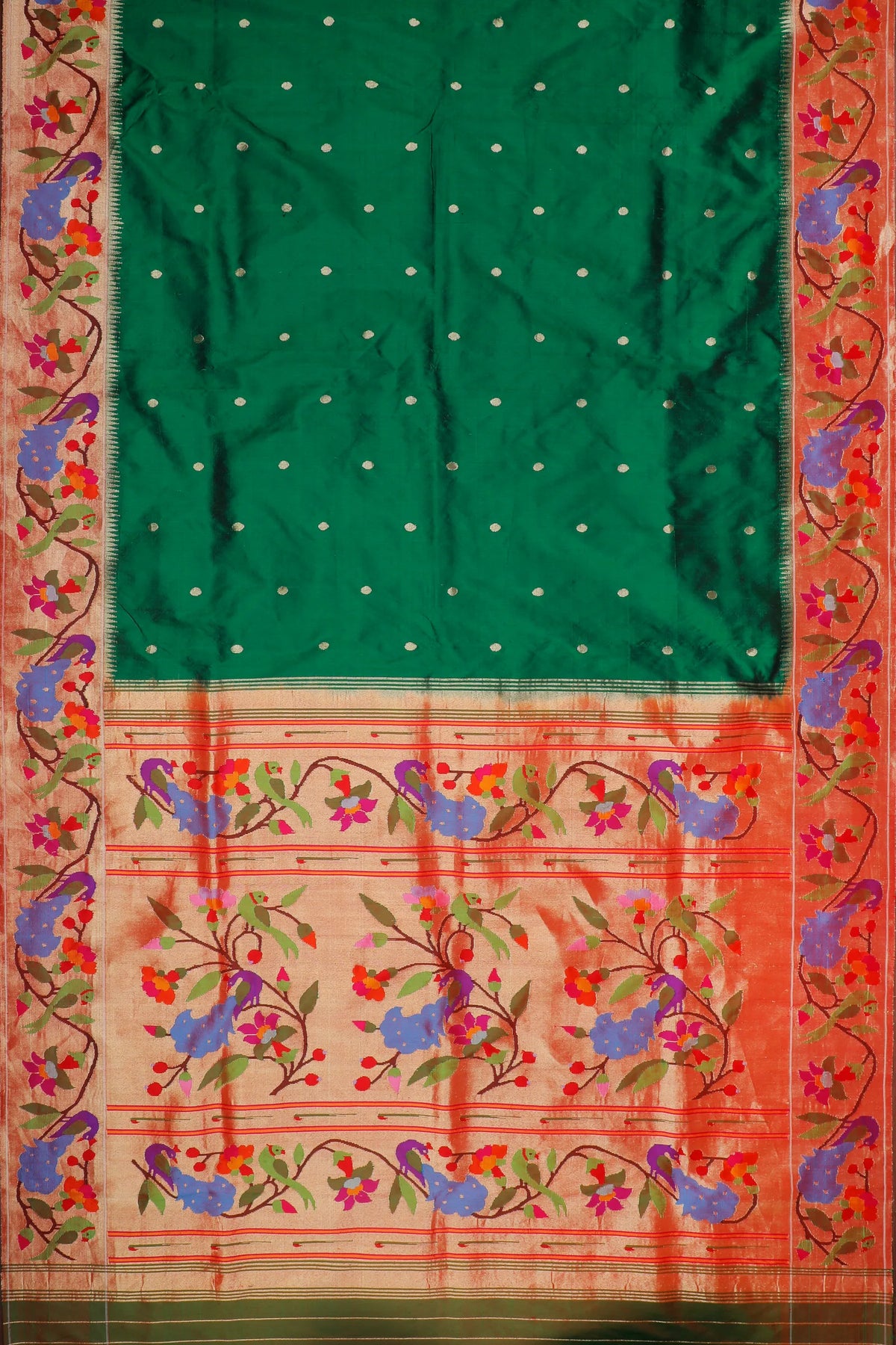 Bottle Green Handloom Pure Silk Paithani Saree with Brocade Border