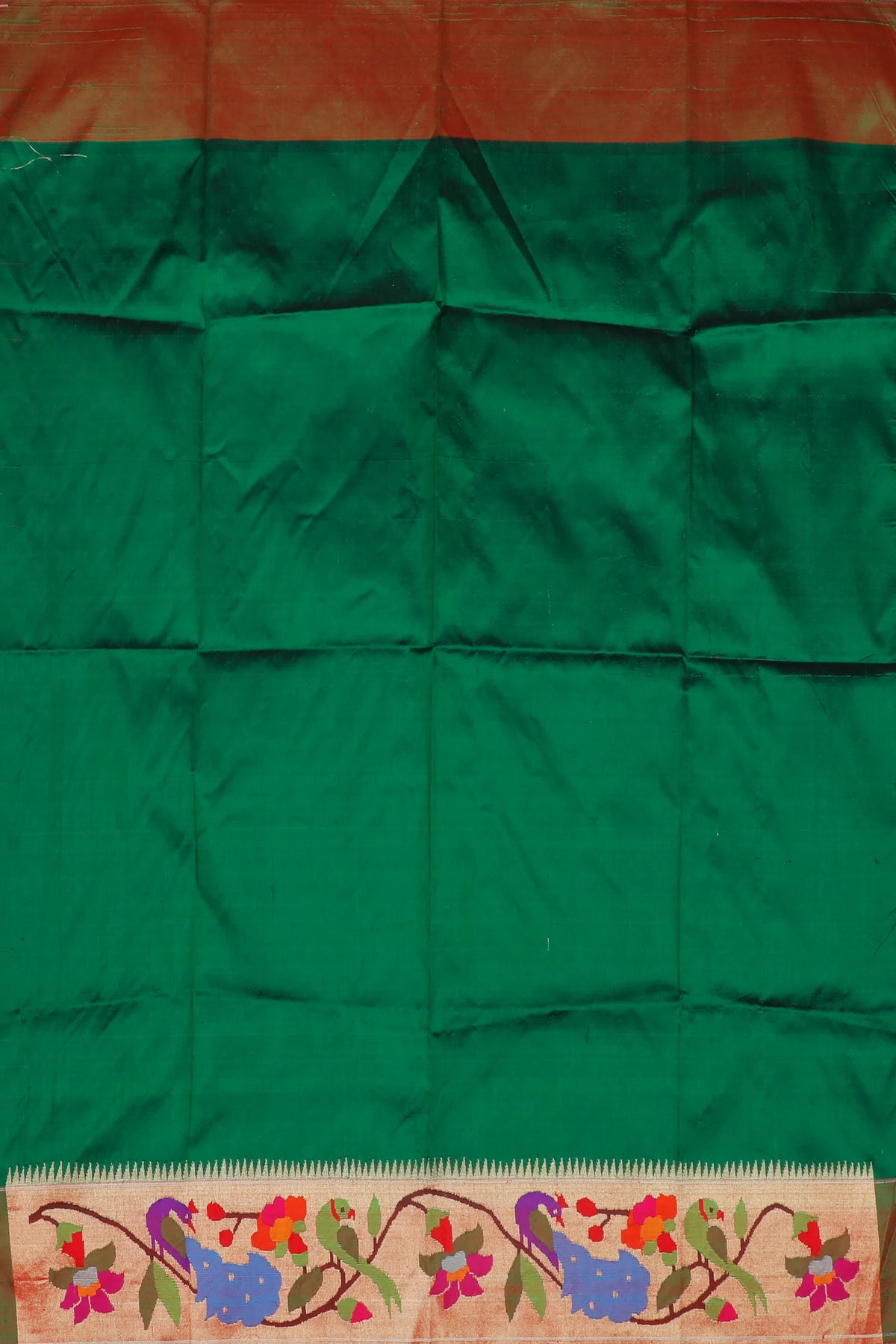 Bottle Green Handloom Pure Silk Paithani Saree with Brocade Border