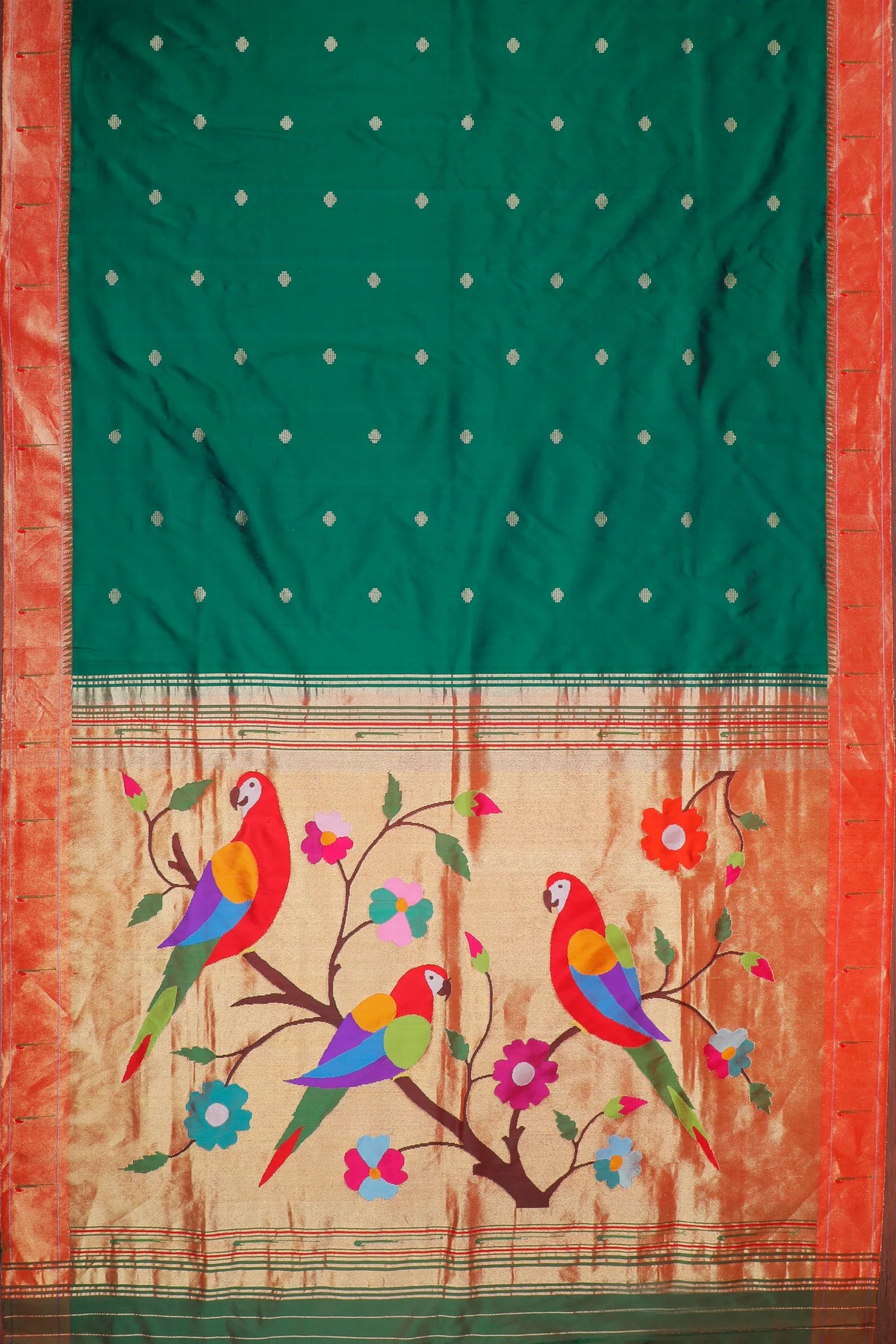 Bottle Green Handloom Pure Silk Muniya Paithani Saree