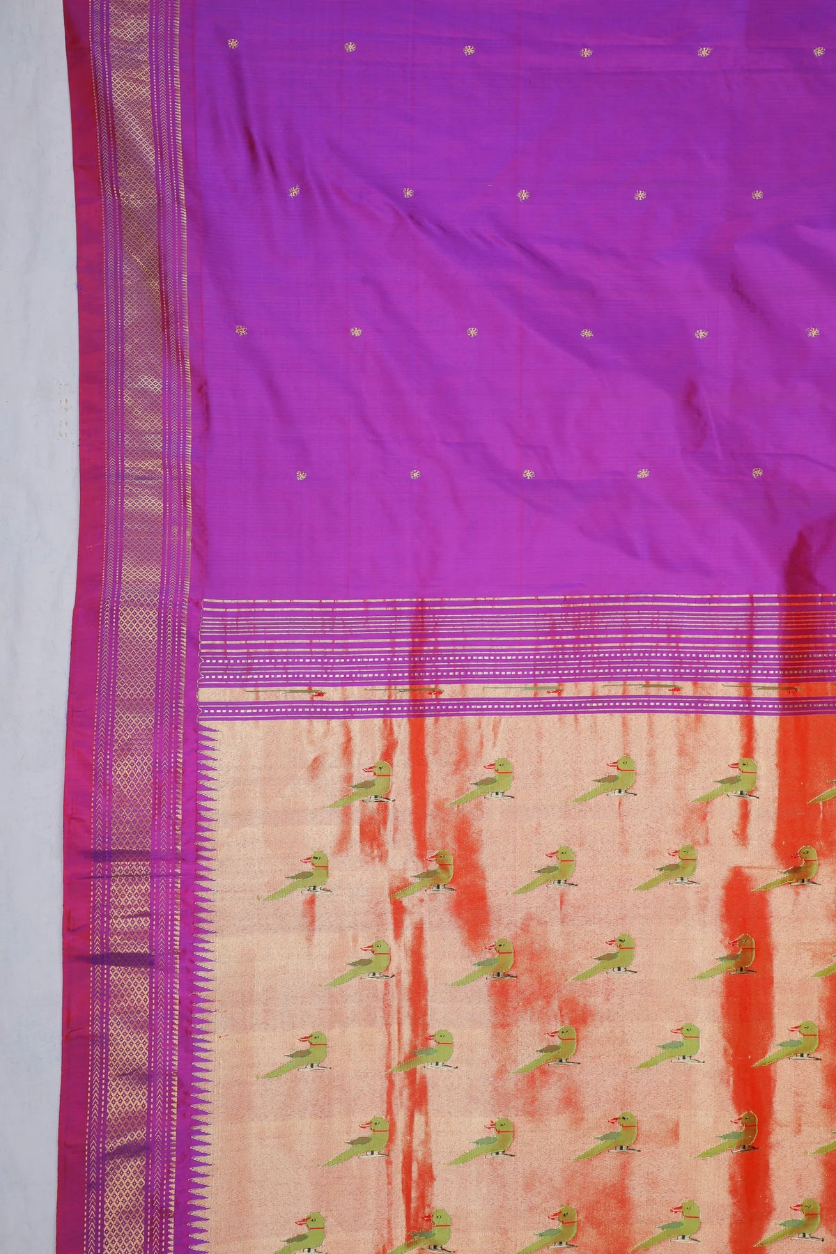 Purple Handloom Pure Silk Paithani Saree with Parrot Motifs