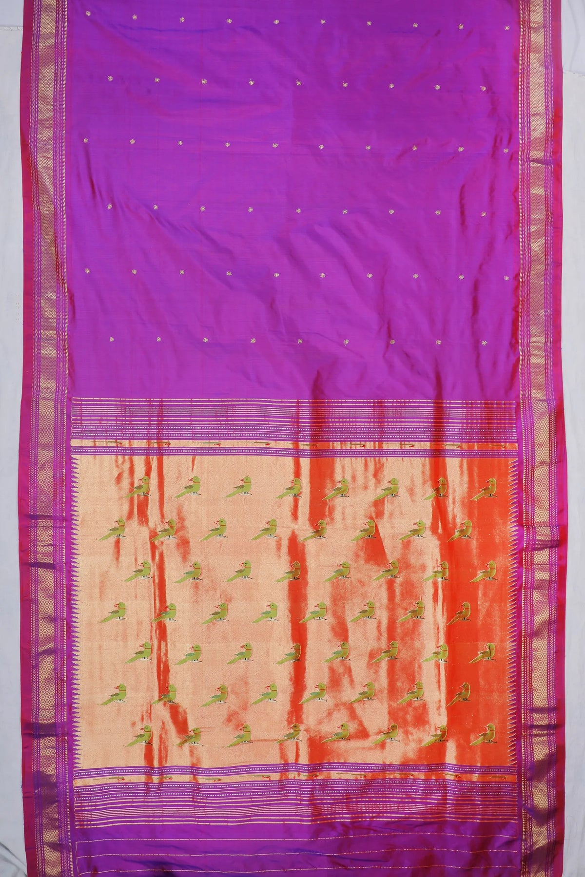 Purple Handloom Pure Silk Paithani Saree with Parrot Motifs