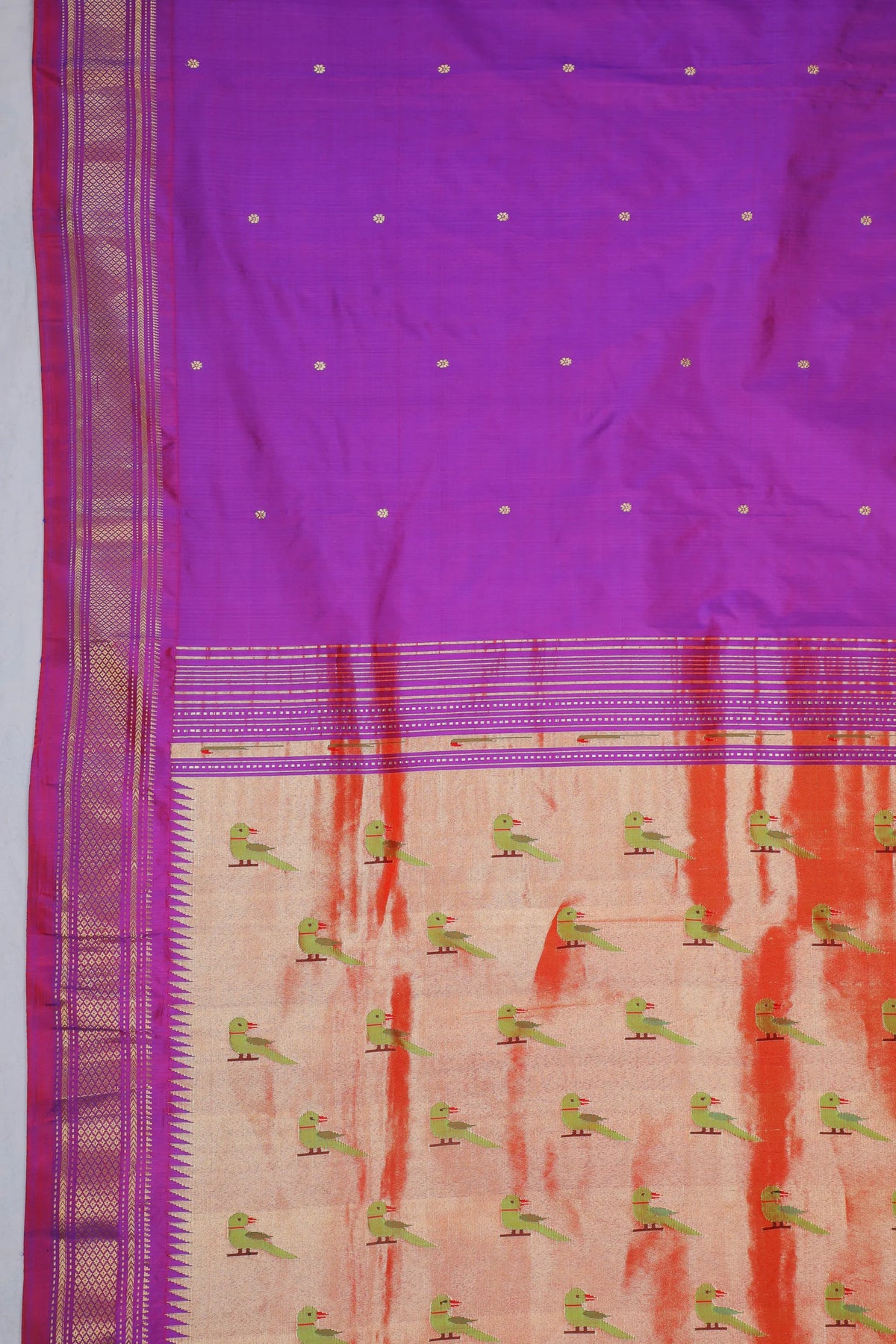 Purple Handloom Pure Silk Paithani Saree with Parrot Motifs