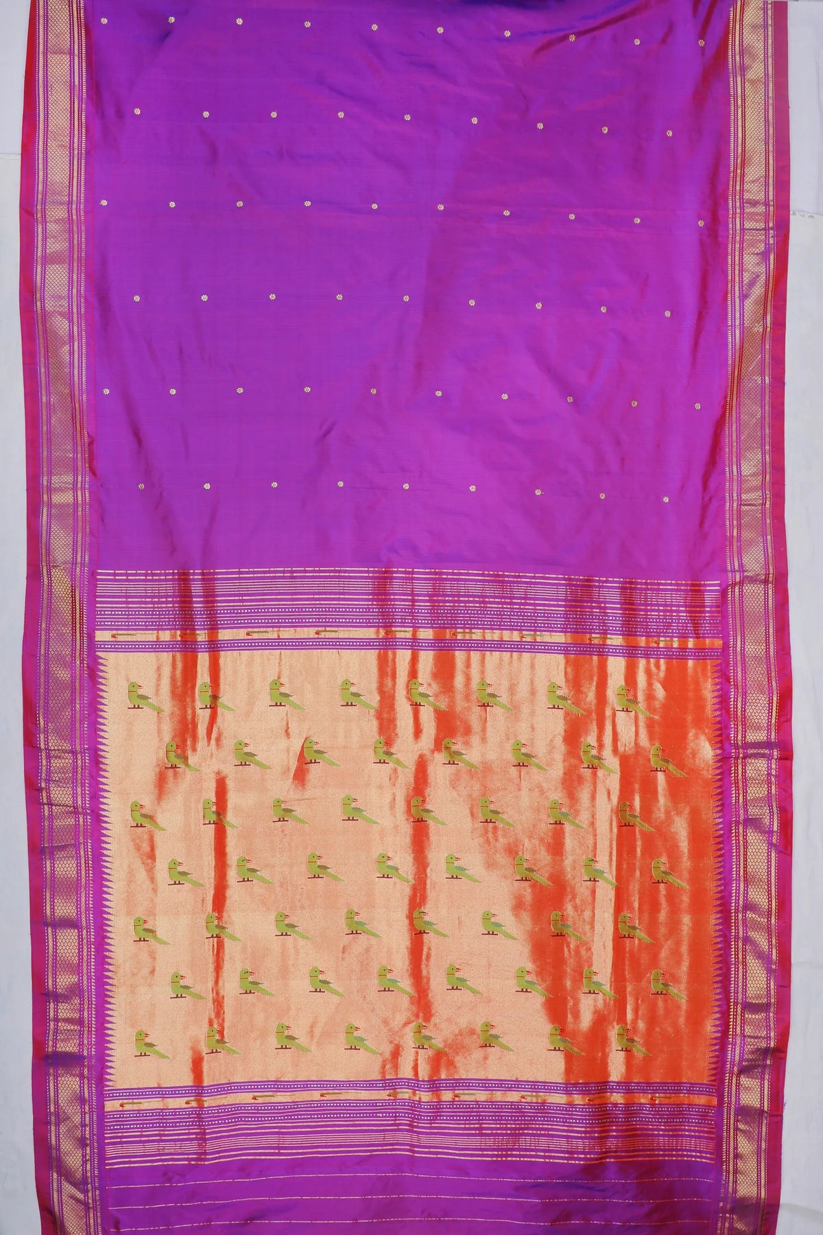 Purple Handloom Pure Silk Paithani Saree with Parrot Motifs